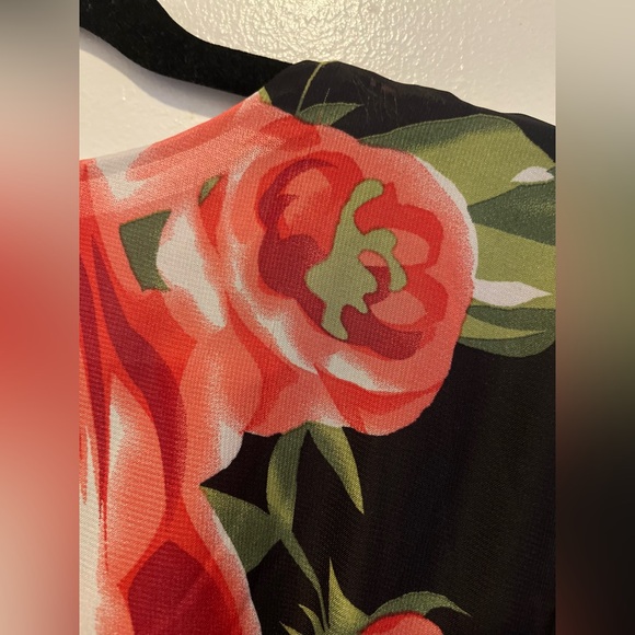 YUNA Red & Black Short Sleeve Midi  Dress With Belt Women's Size L NWT Defect - Picture 10 of 10